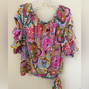Vince Camuto Pink and Green Floral Blouse